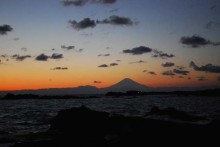城ヶ島から夕焼けの富士山を望む